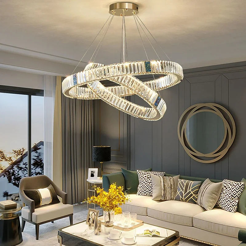 Afralia™ Crystal Round Ceiling Chandelier LED Lighting Fixtures for Kitchen Dining Room & Villa