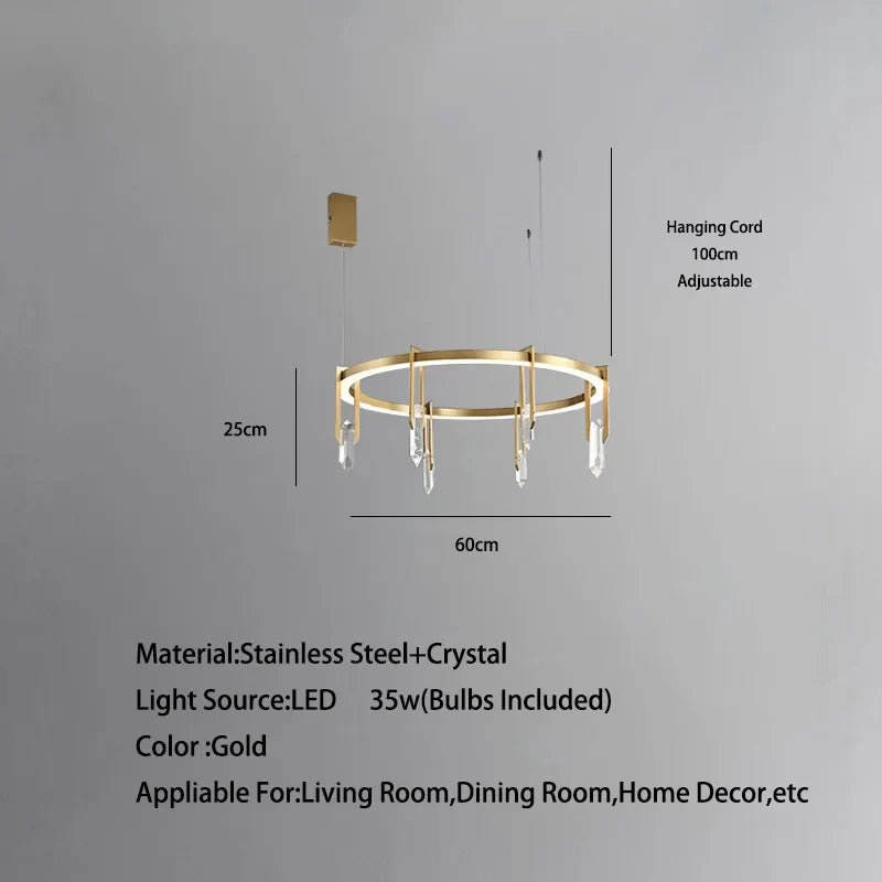Afralia™ Bronze LED Crystal Hanging Lamp Luxury Fixture for Living Room