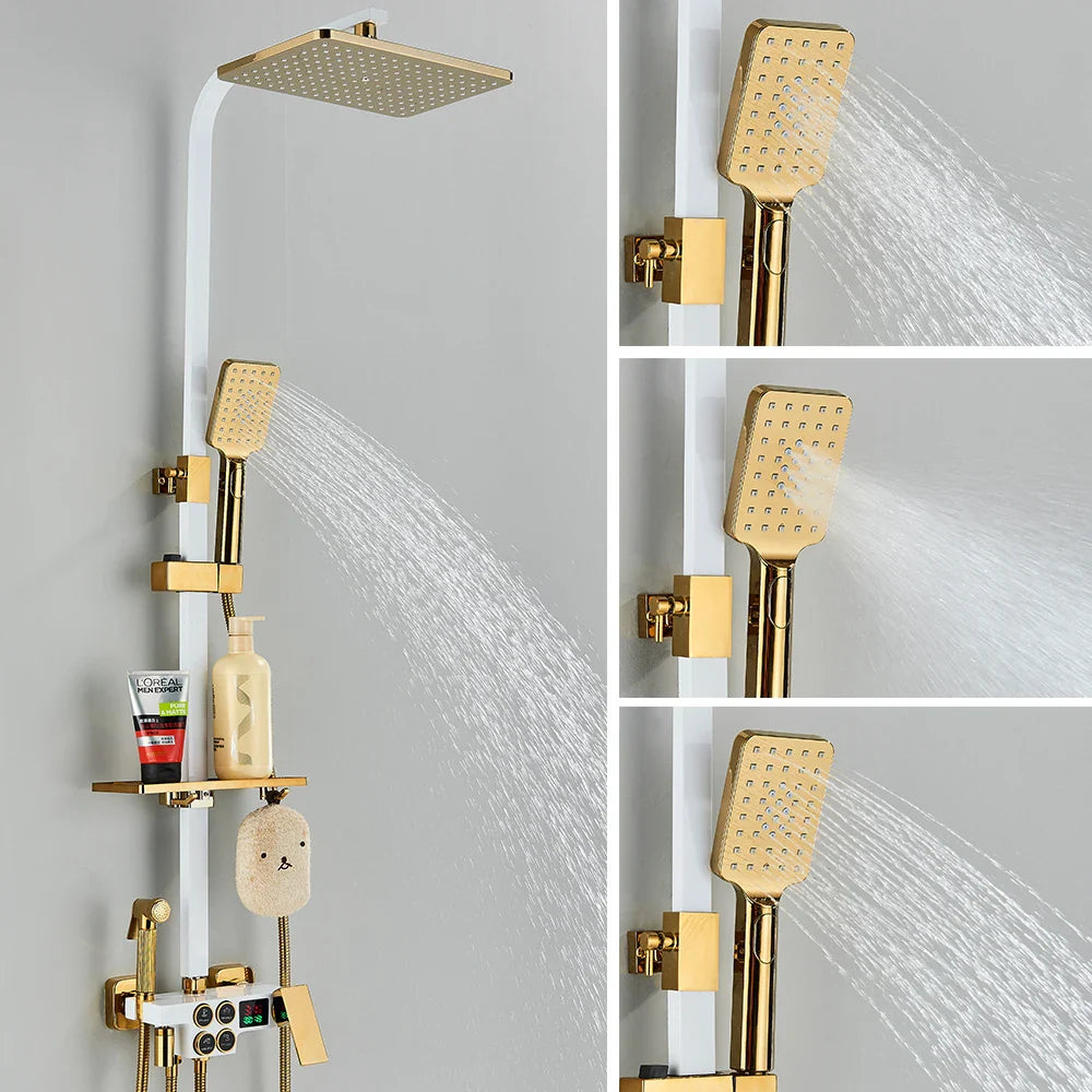 Afralia™ Gold Thermostatic Shower Faucet Set: Smart Digital Mixer, Wall Mounted Rainfall System