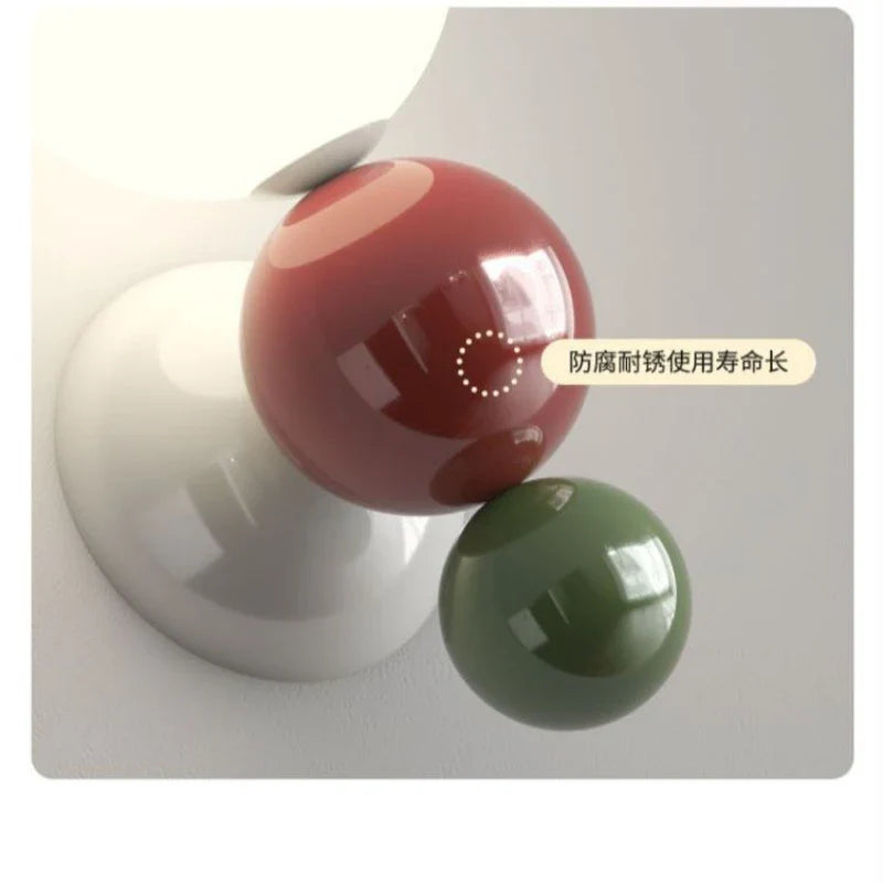 Afralia™ LED Wall Light Red Green White Metal Kids Room Lamp White Acrylic Ball