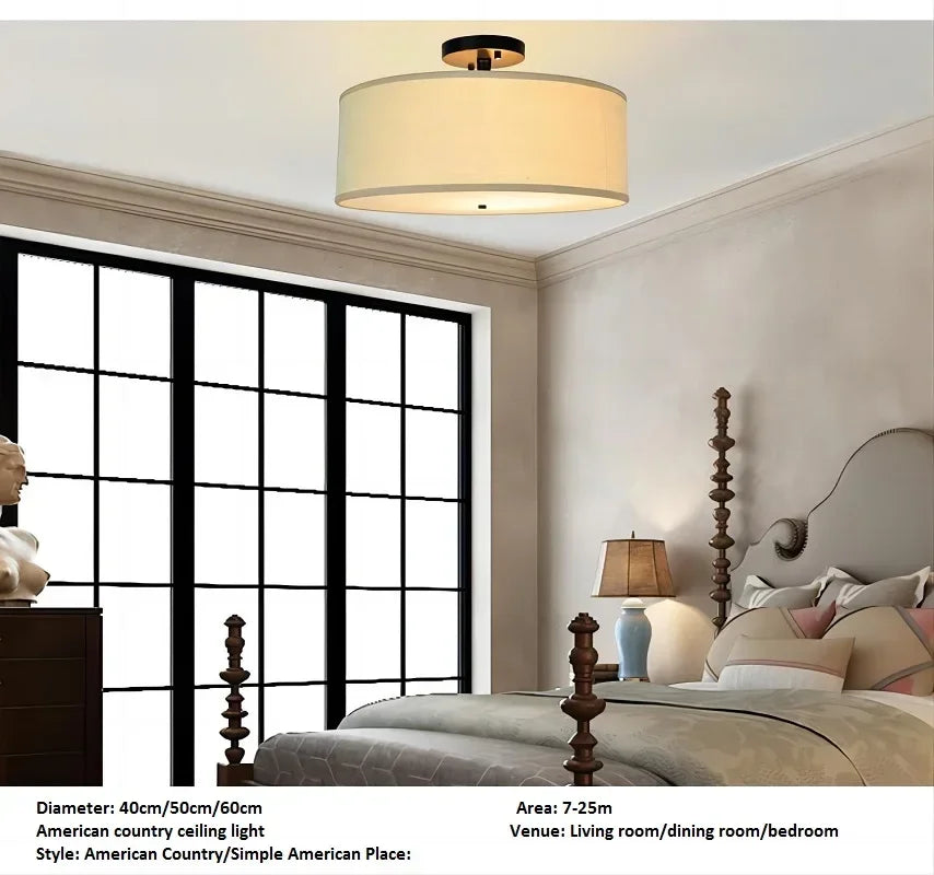 Afralia™ Country Fabric LED Ceiling Light, Modern Wrought Iron Chandelier for Dining Room