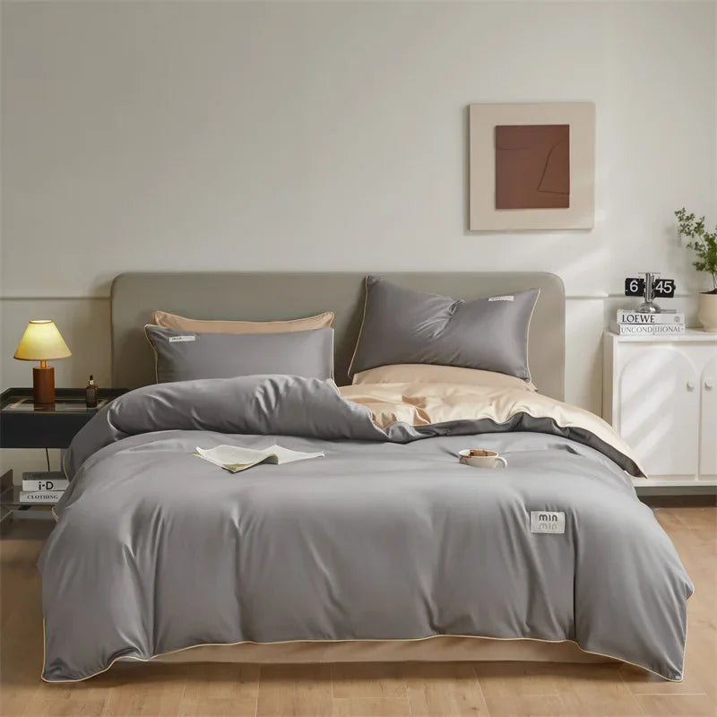 Afralia™ 100% Egyptian Cotton Solid Color Bedding Set - Queen King Single Size