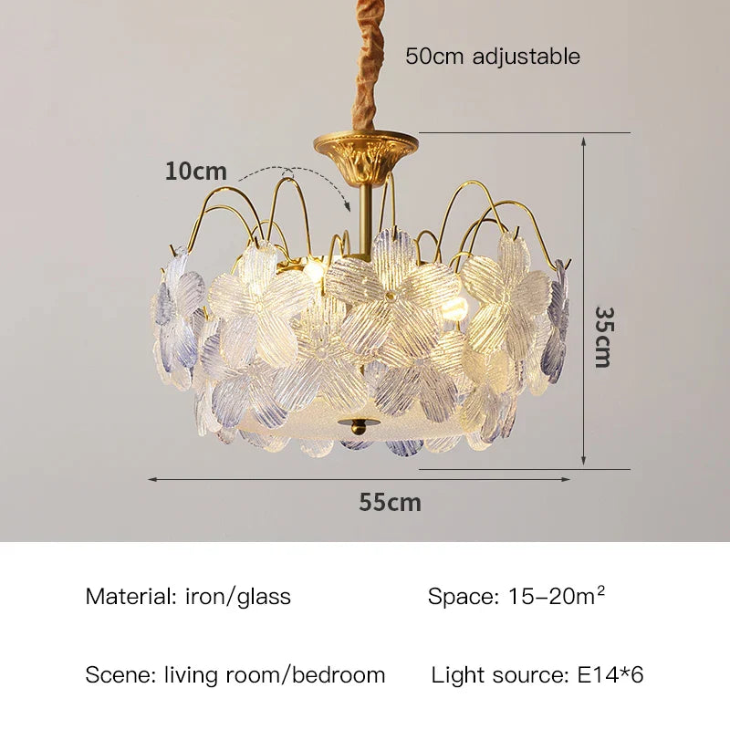 Afralia™ Modern French Style Flower Glass Chandelier Pendant Light for Living Room Bedroom Kitchen