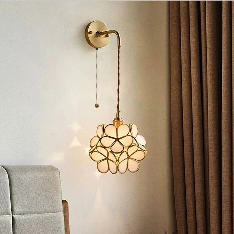 Afralia™ Copper Glass LED Wall Sconce Pull Chain Switch - Modern Stair Light Fixtures