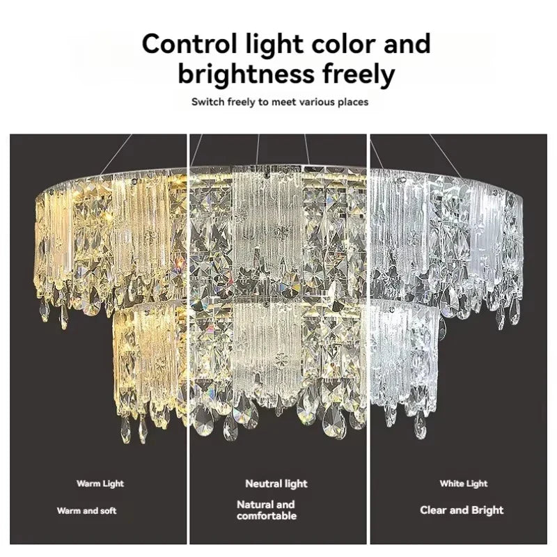 Afralia™ Chrome Crystal Pendant LED Chandelier for Living Dining Bedroom.