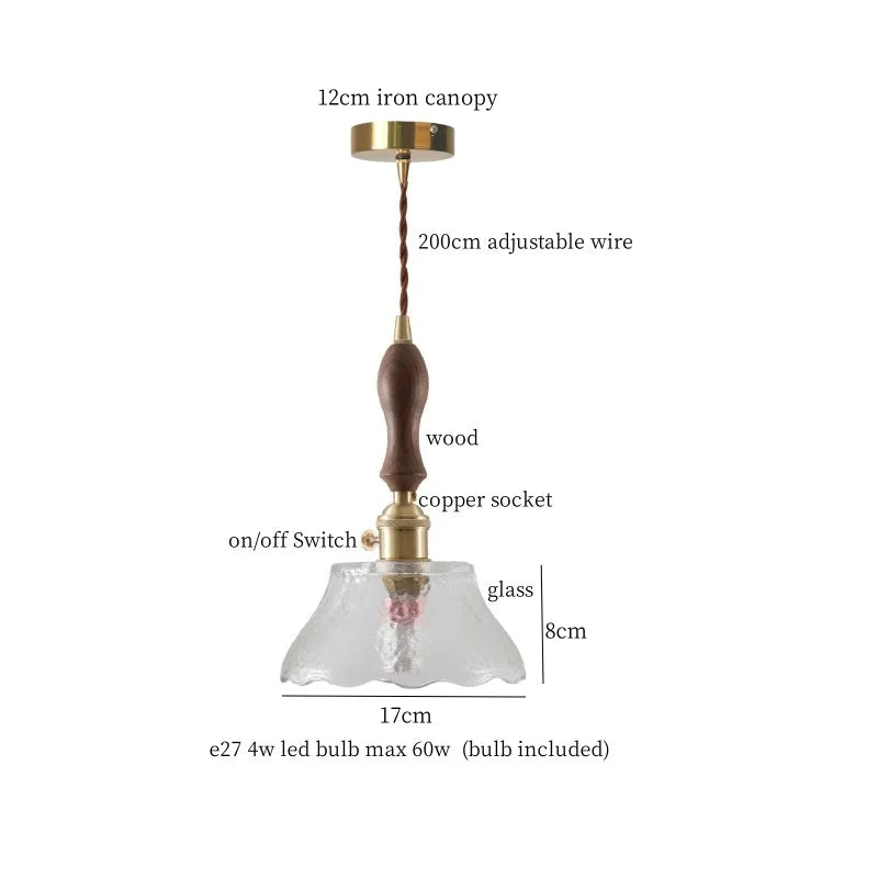 Afralia™ Amber Glass LED Hanging Lamp Japanese Vintage Pendant Lights for Bar Loft