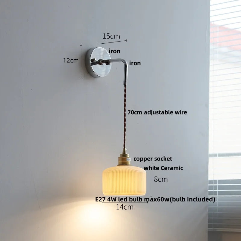 Afralia™ Ash Wood LED Wall Light with Pull Chain Switch – Japanese Style Bedside Lamp