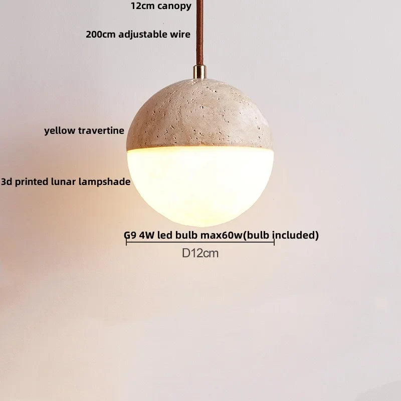 Afralia™ Yellow Travertine LED Pendant Light - Modern Nordic Style Dining Room Fixture.