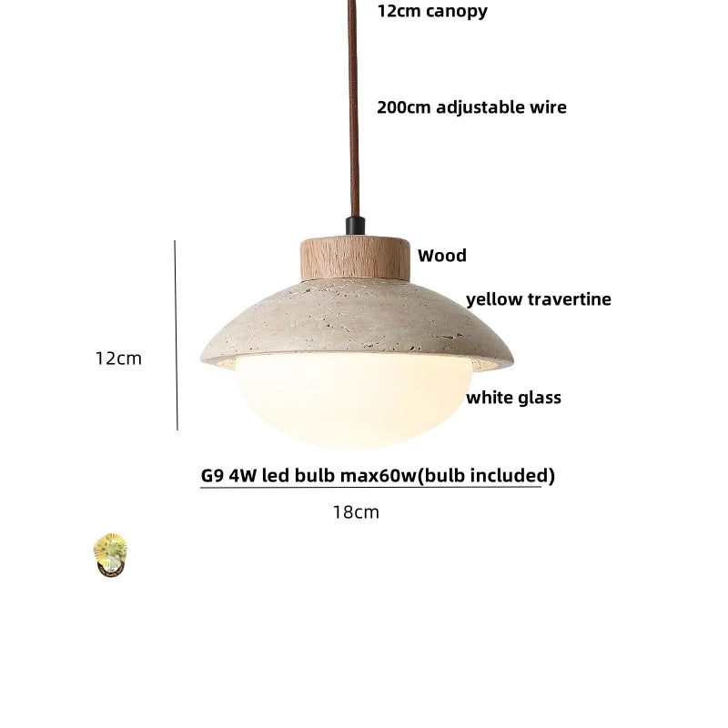 Afralia™ LED Pendant Light: Japanese Style, Yellow Travertine Wood, Adjustable Hanging Lamp