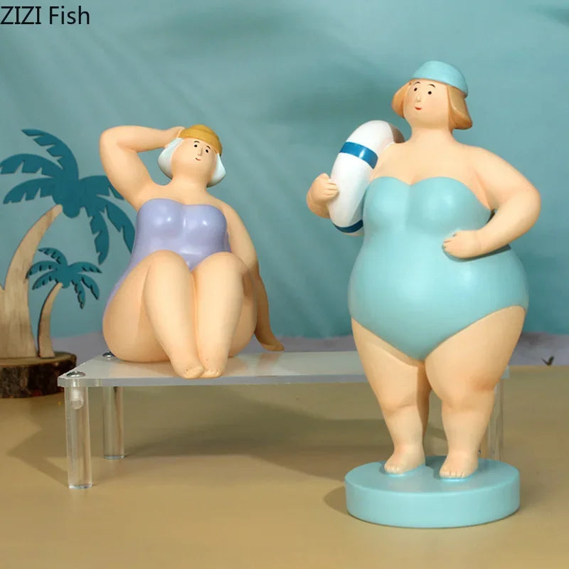 Afralia™ Beach Swimsuit Fat Women Resin Sculpture Desk Ornament Aesthetic Decor