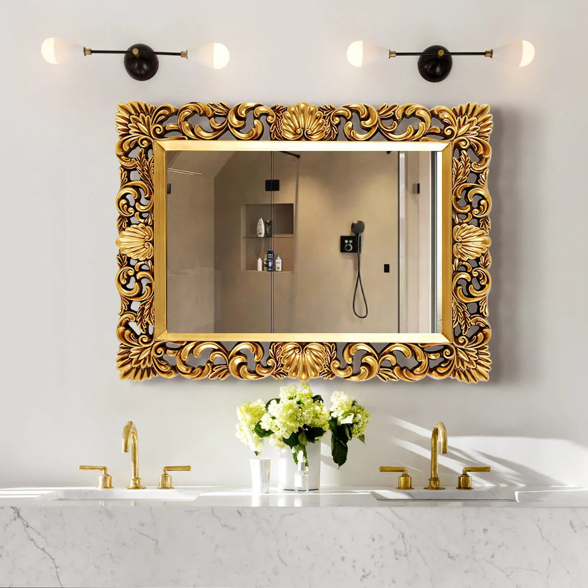 Afralia™ Wall Mirror Vintage Golden Modern Living Room Decor Retro Aesthetic Ornaments