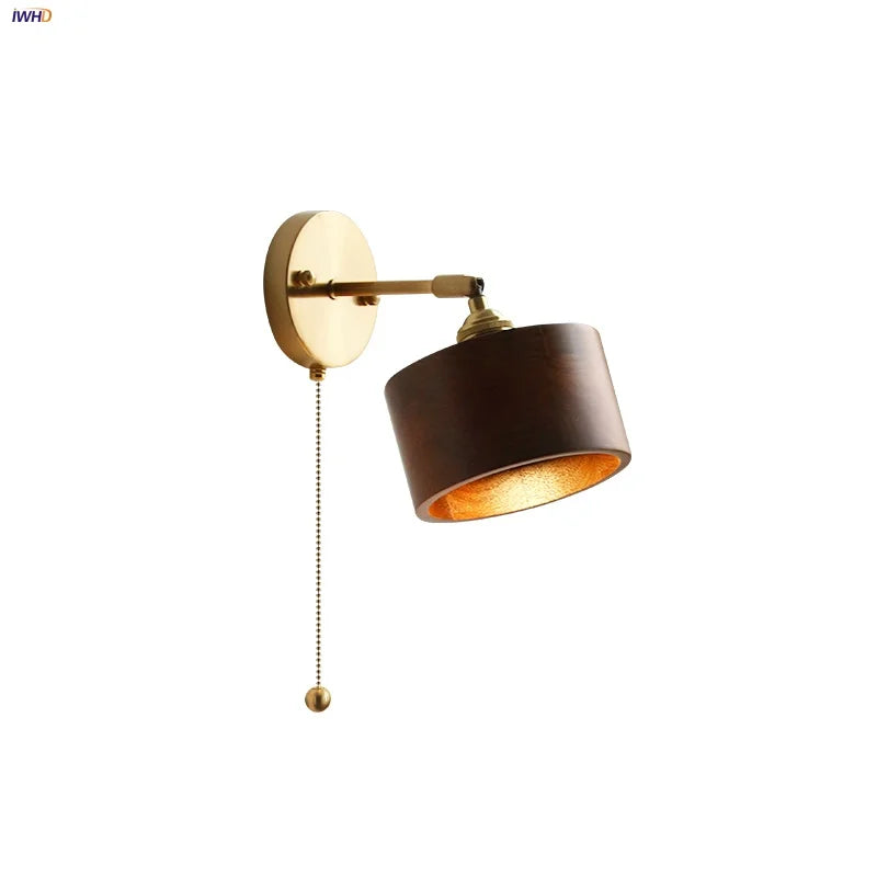 Afralia™ Walnut Wood LED Wall Lamp Sconce Rotatable Up Down Pull Chain Switch Canopy