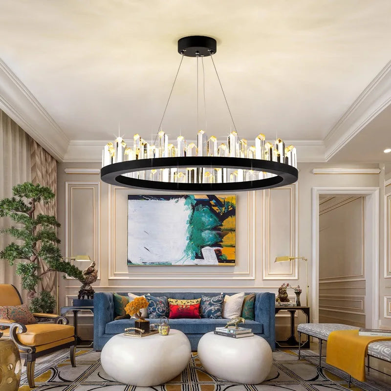 Afralia™ LED Crystal Pendant Chandelier for Living Room Dining Bedroom Hall Decor