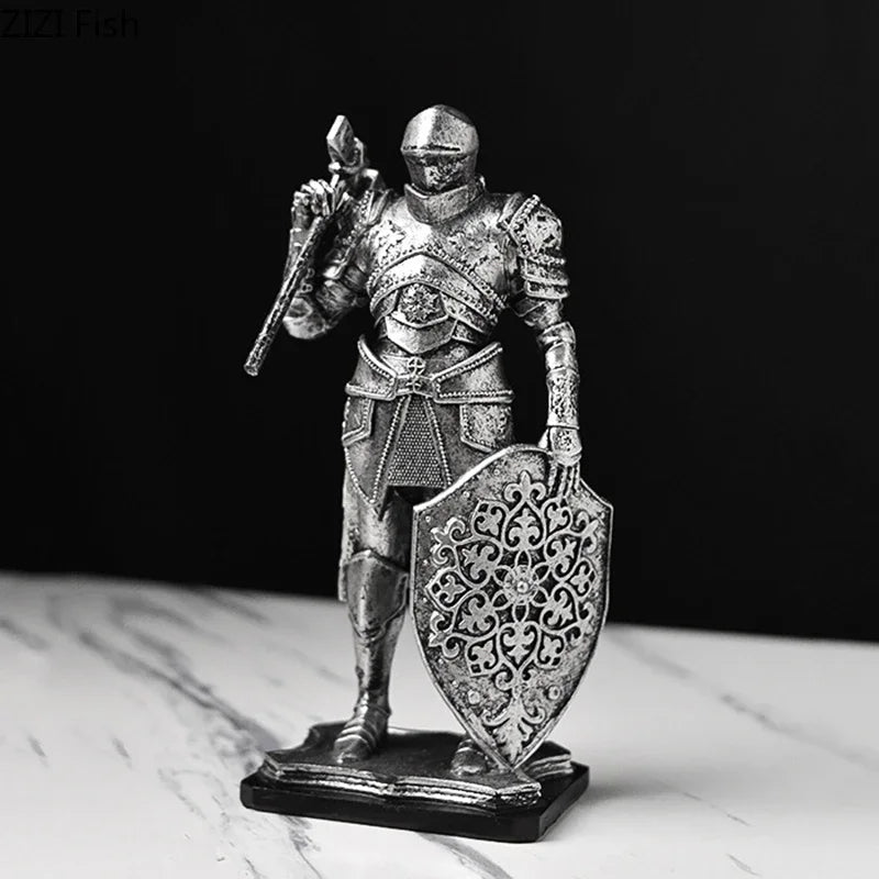 Afralia™ Heavy Armored Knight Resin Statue Decoration for Desk and Room Aesthetic