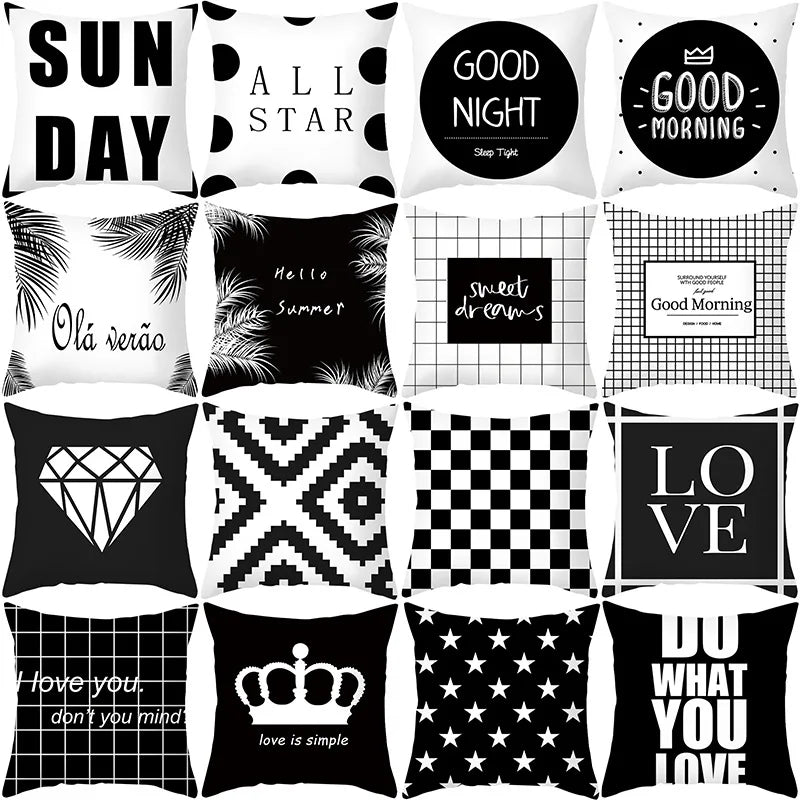 Afralia™ Black Geometry Letters Print Cushion Cover for Home Decor & Office