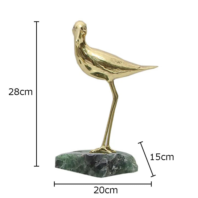 Afralia™ Golden Brass Bird on Marble Base Desk Ornament Statue Artwork Decor