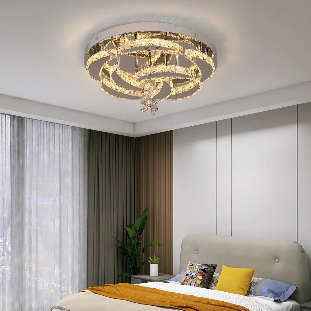 Afralia™ Luxury Crystal LED Chandelier Ceiling Lamp for Living & Dining Room