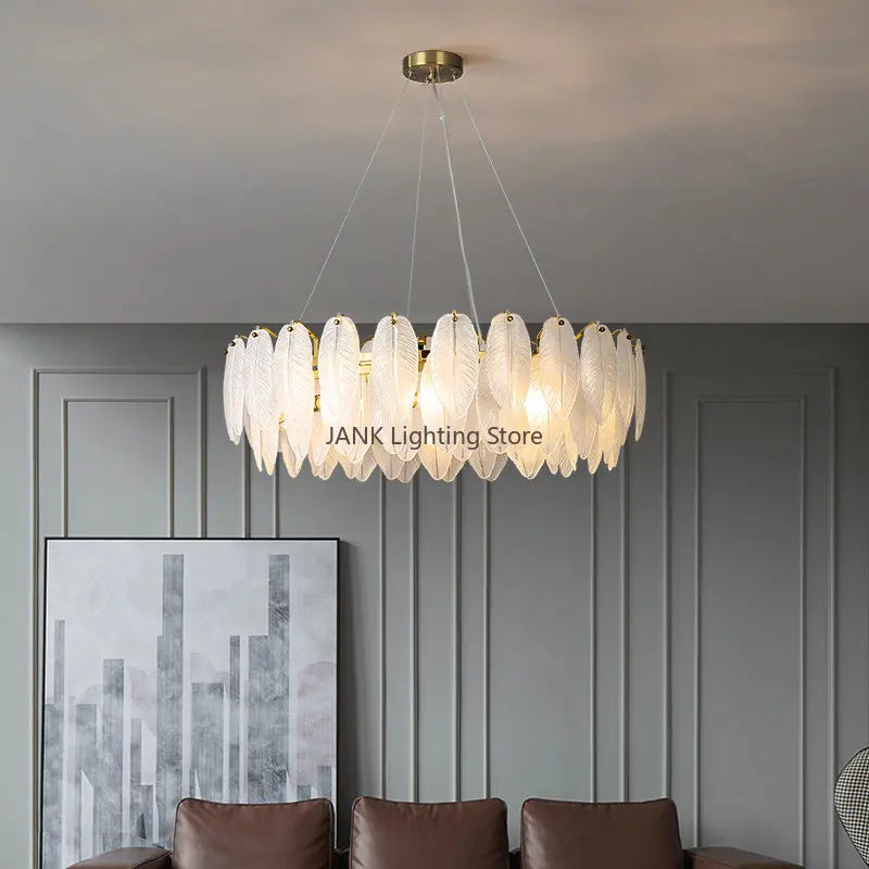 Afralia™ Nordic Feather Crystal Chandelier LED Luxury Interior Decoration Lamp