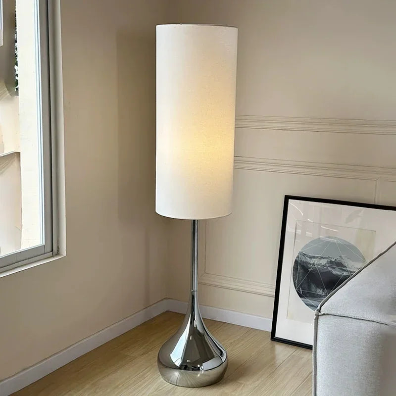 Afralia™ Cream Fabric Shade LED Floor Lamp | Nordic Minimalist Style for Bedroom & Living Room