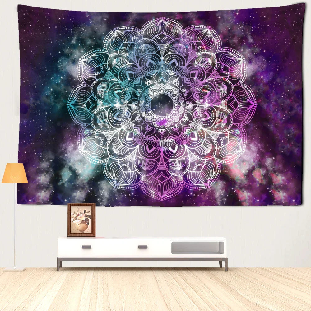 Afralia™ Purple Starry Sky Mandala Tapestry Wall Hanging - Bohemian Tropical Aesthetics