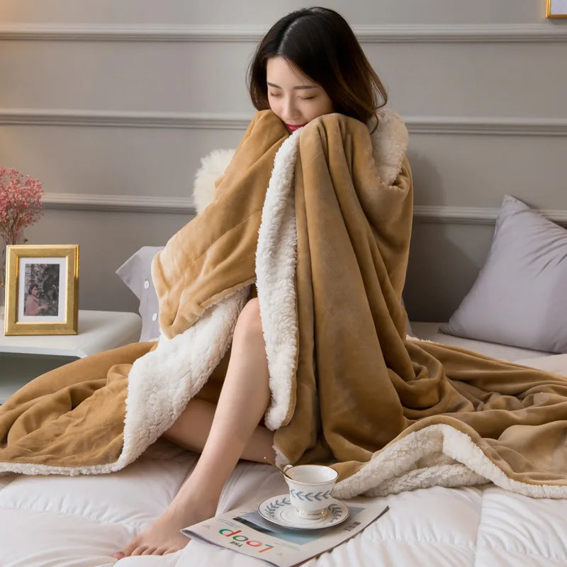 Afralia™ Cozy Lambswool Flannel Blanket for Sofa, Office, and Bed