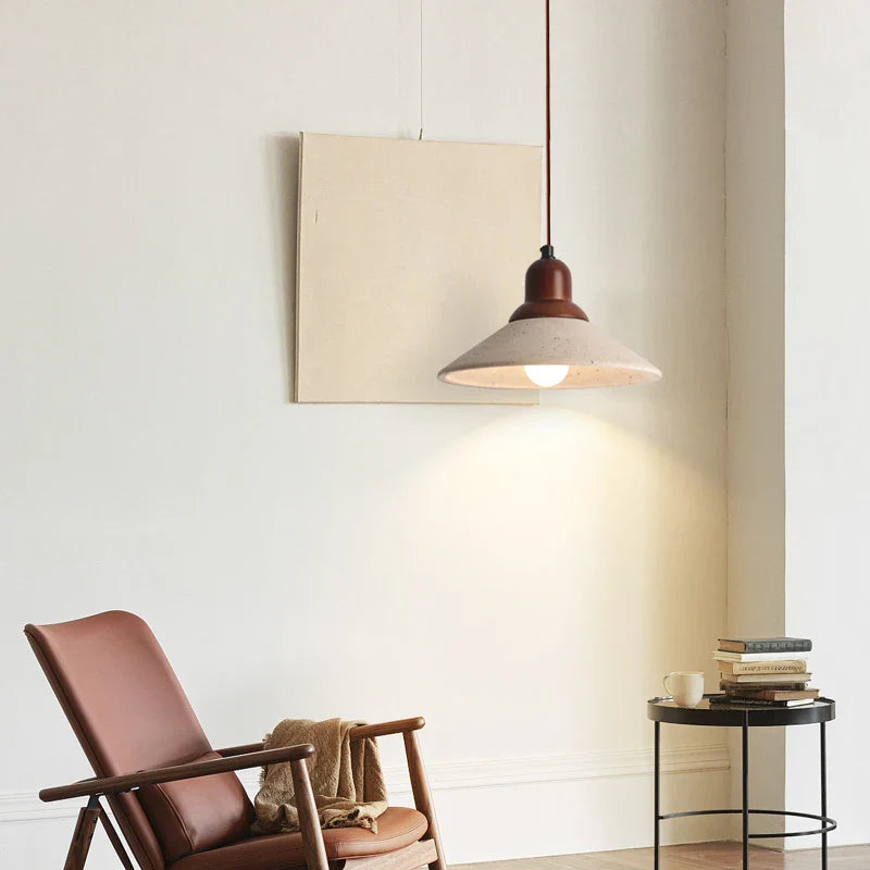 Afralia™ LED Wood Canopy Pendant Lights Yellow Travertine Stone Hanging Lamp