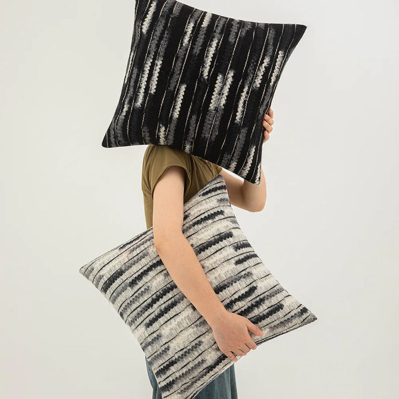 Afralia™ Plush Striped Woolen Cushion Cover in Black Gray White for Sofa