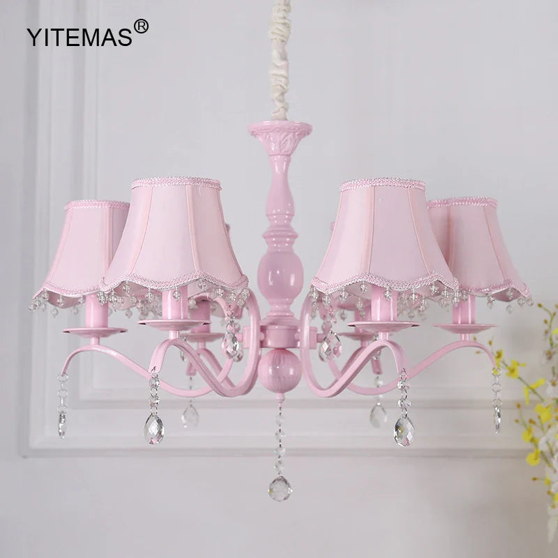 Afralia™ Crystal Pink Chandelier with Fabric Shade for Princess Bedroom