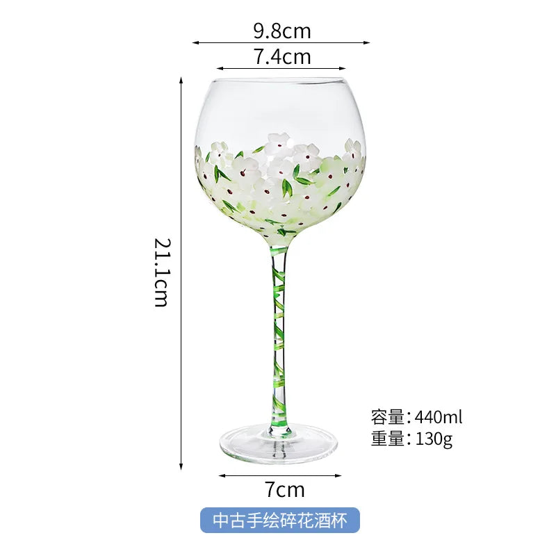 Afralia™ Hand Painted Glass Goblet: Creative Red Wine Glasses Cup for Wedding Party