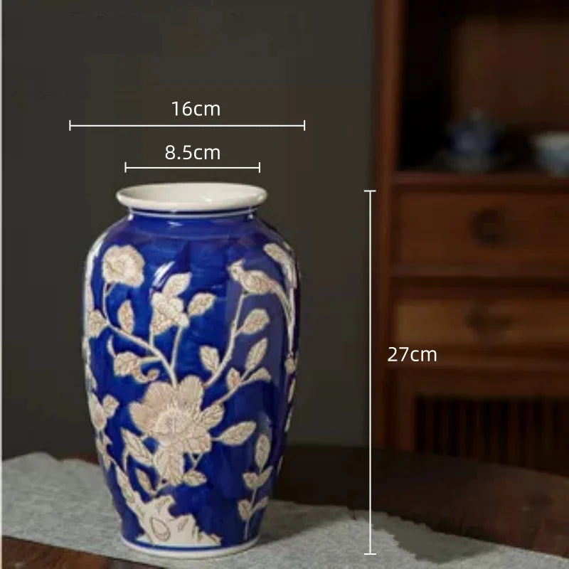 Afralia™ Yellow Ceramic Qinghua Porcelain Vintage Flower Vase