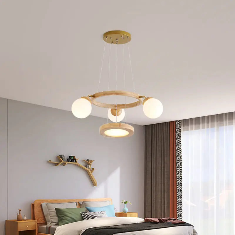 Afralia™ Nordic Log Style Wood Glass Pendant Light for Living Room Kitchen Bedroom