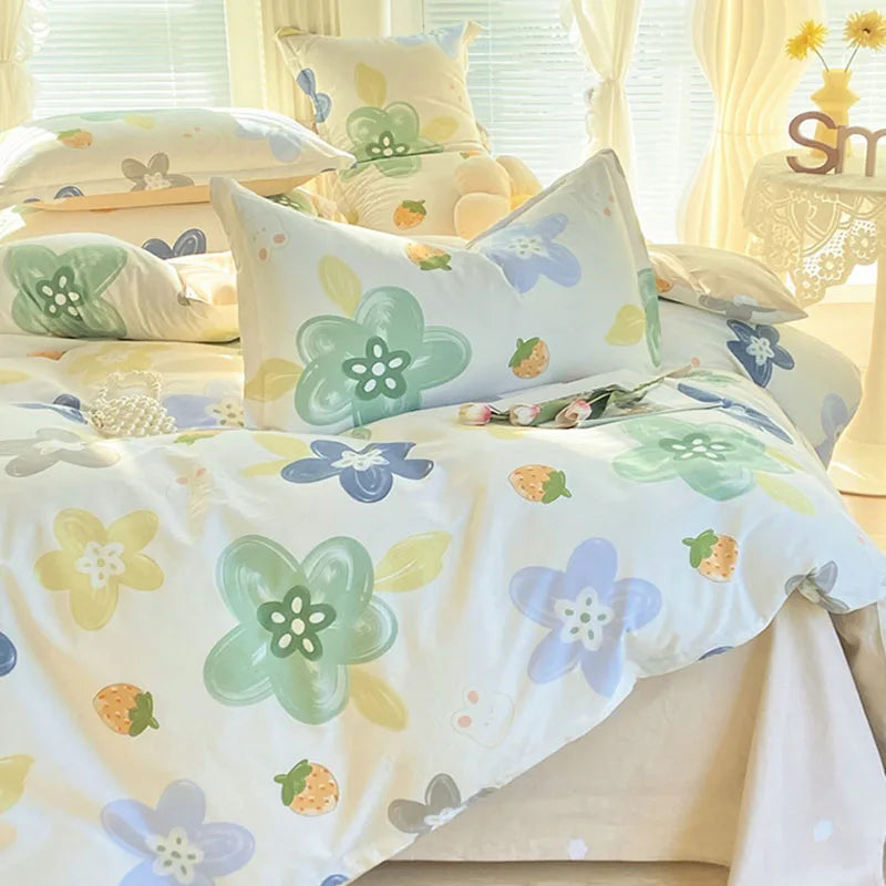 Afralia™ Romantic Flower Print Cotton Bedding Set with Ultra Soft Duvet Cover & Bed Linens