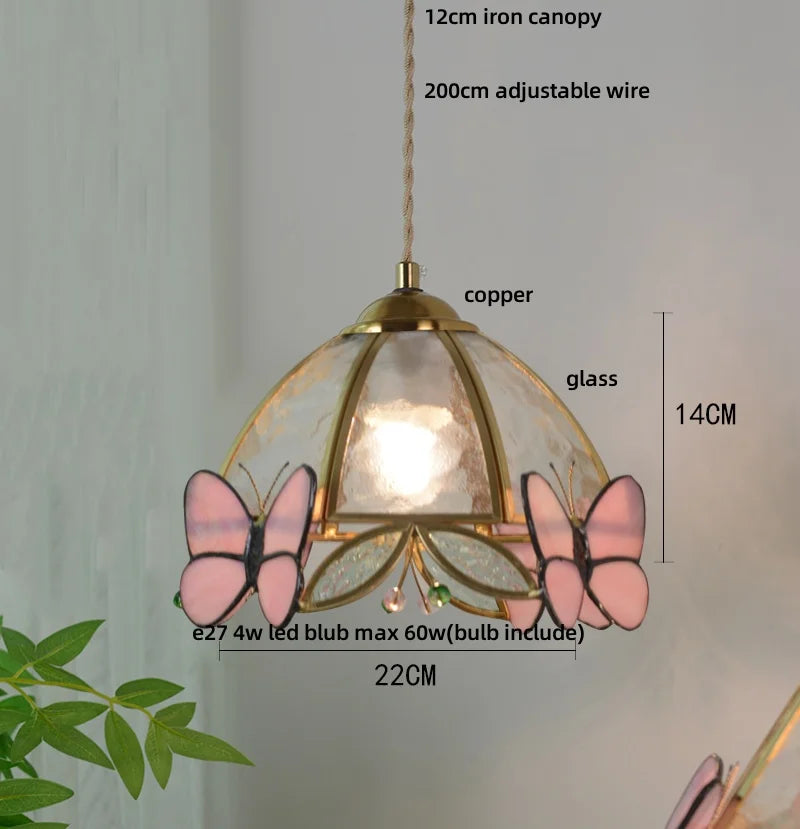 Afralia™ Butterfly Tiffany Glass Pendant Lamp Modern Nordic LED Hanging Light
