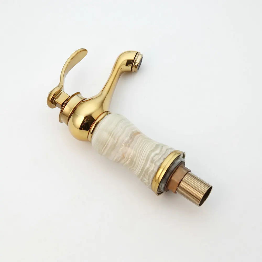 Afralia™ Gold Plated Jade Bathroom Faucet with Brass Body Hot & Cold Water Mixer