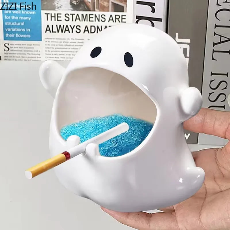 Afralia™ Ghost Genie Halloween Dolls Porcelain Ashtray Cigar Ceramic Desk Decorations