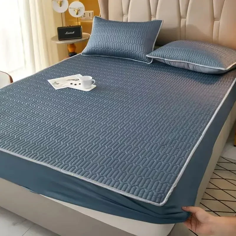 Afralia™ Cooling Latex Fitted Sheet Set: Soft 3-Layer Mattress Protector for Hot Sleepers