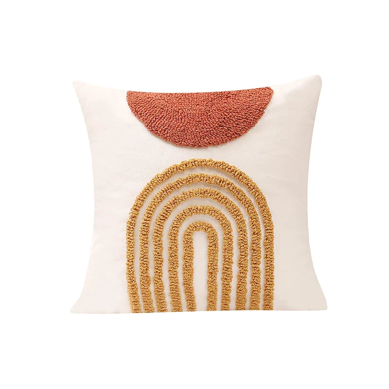 Afralia™ Gematric Tufted Burnt Orange Half Circle Cushion Cover for Living Room