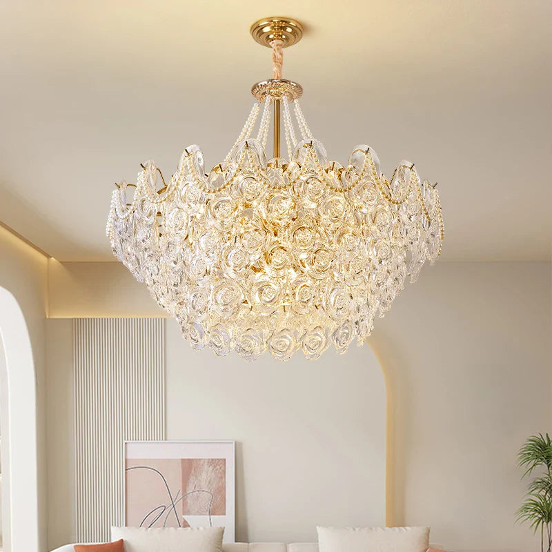 Afralia™ French Chandelier Pearl Glass Rose 2024 Master Bedroom Lighting