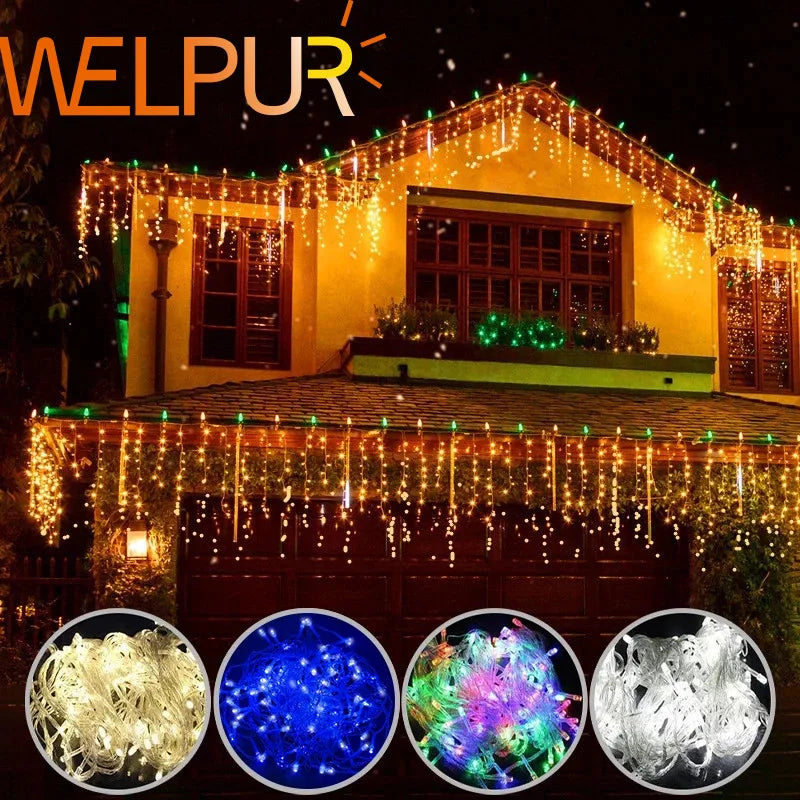 Afralia™ LED Christmas Curtain Fairy String Light Icicle Waterfall Garland for Home Garden Decor