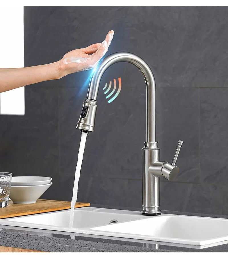 Afralia™ Smart Touch Kitchen Faucet Sensor Water Tap Mixer Rotate Faucet Streamlined