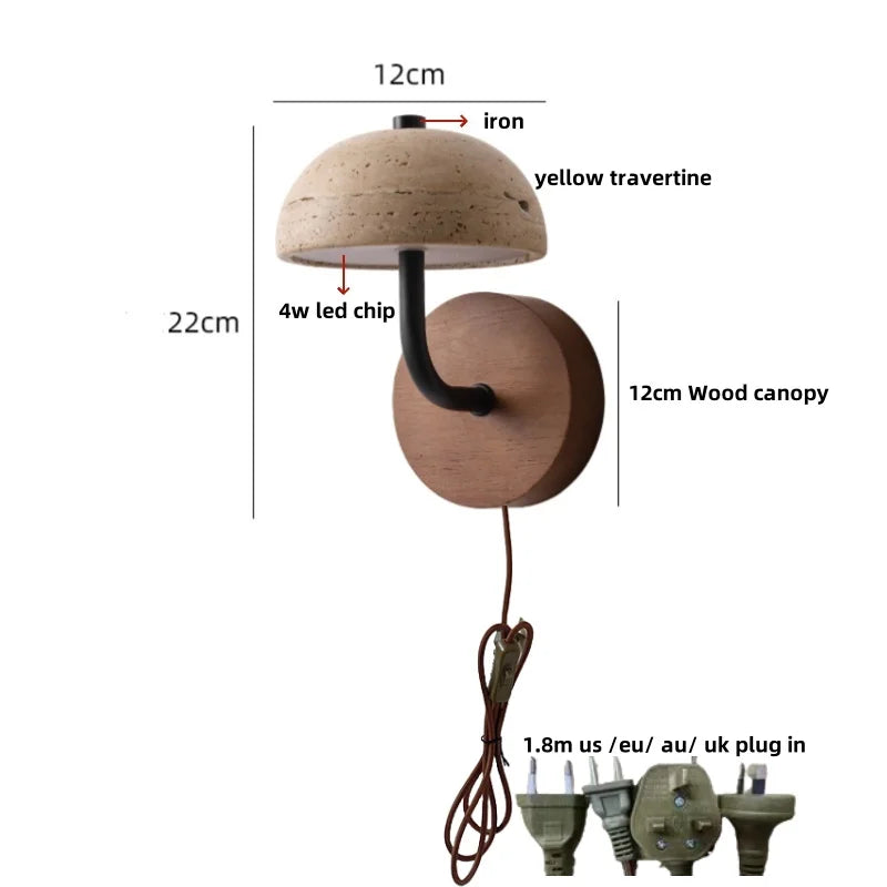 Afralia™ Copper LED Wall Light Study Hallway Bar Modern Yellow Travertine Stone Bedside Lamp