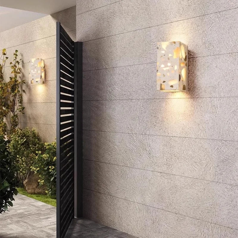 Afralia™ Terrazzo Stone LED Wall Lights | Waterproof Outdoor Bedside Lamp