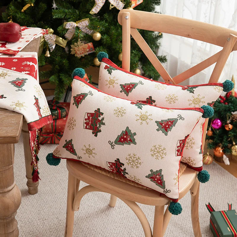 Afralia™ Christmas Jacquard Elk Snowflake Embroidered Throw Pillow Cover - Festive Home Decor