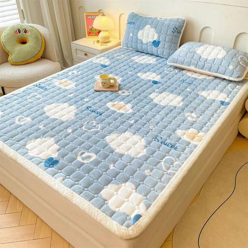 Afralia™ Milk Velvet Printed Mattress Topper: Thick Warm Cartoon Cushion for All Seasons