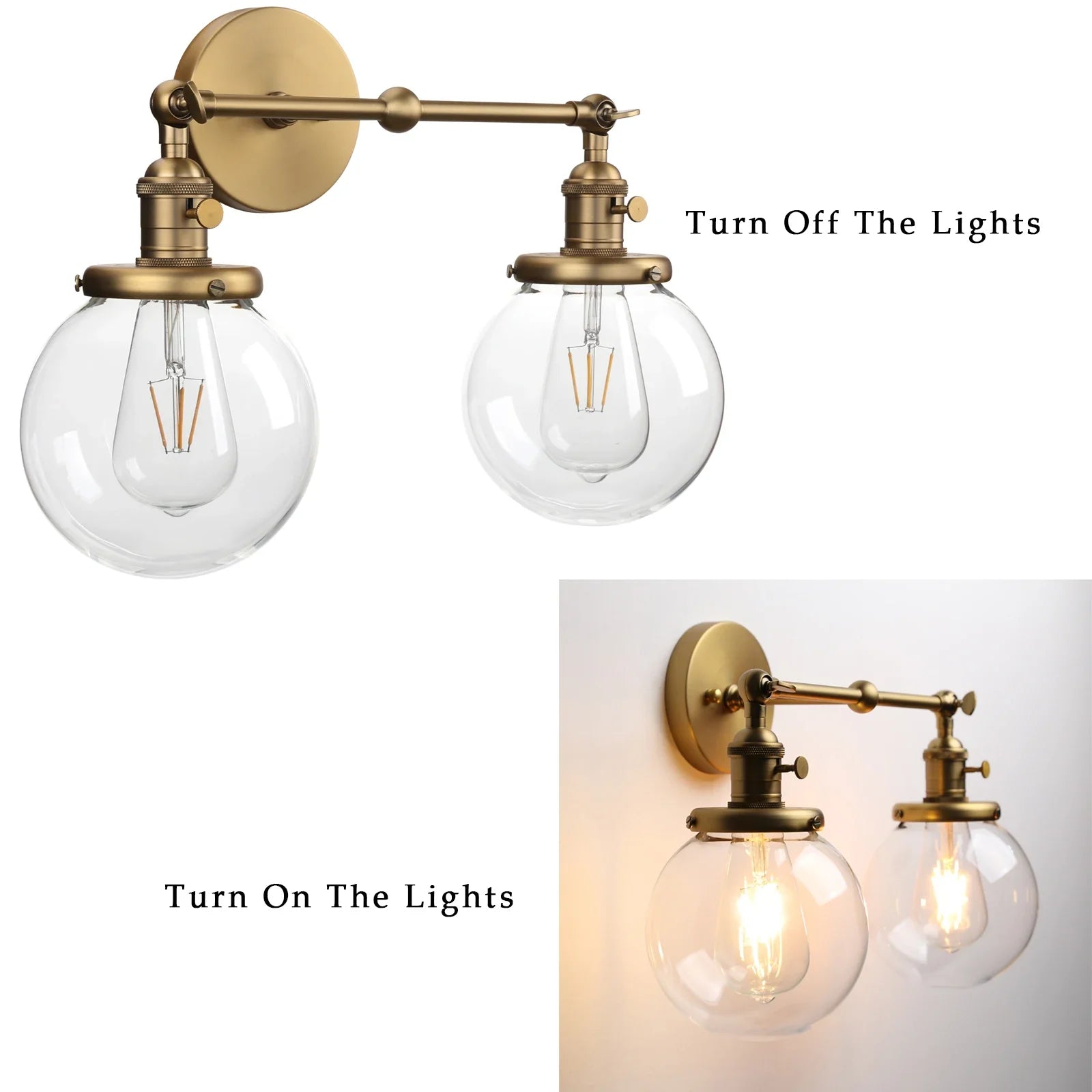 Afralia™ Double Ball Heads Globe Glass Wall Sconce, Modern Vintage Indoor Lighting