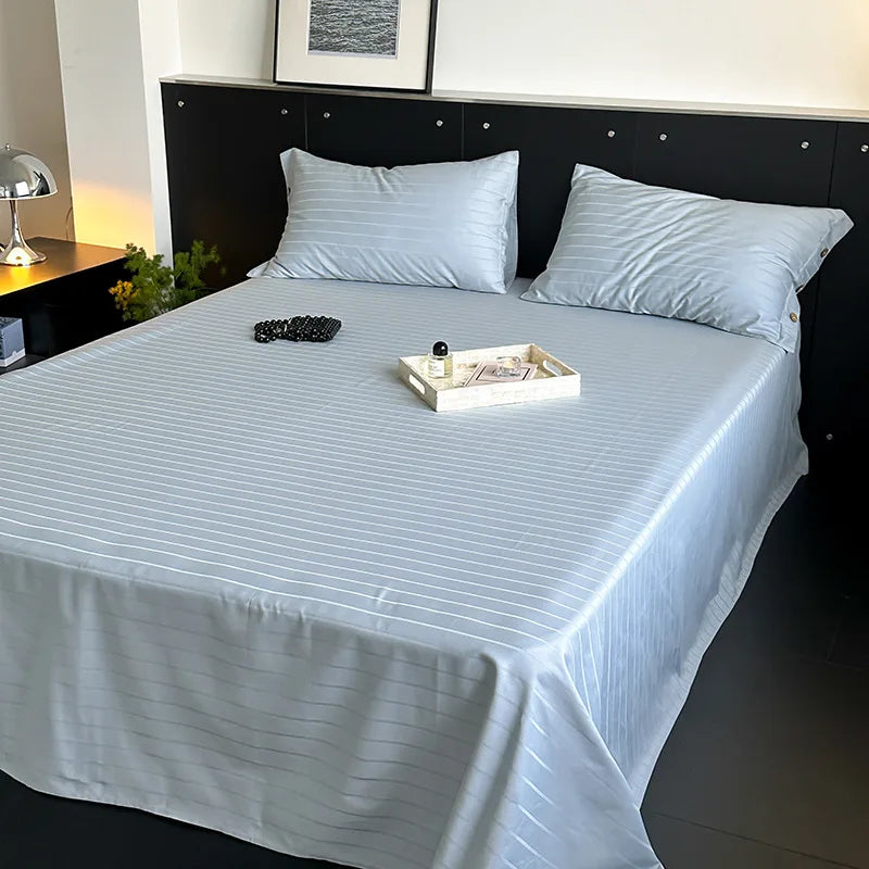 Afralia™ Luxe Cotton Satin Stripe Bed Sheet Set with 2 Pillowcase