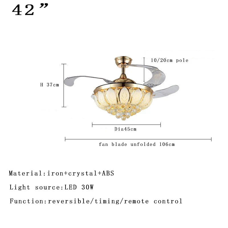 Afralia™ Crystal Ceiling Fan Light Remote Chandelier Bedroom Living Room