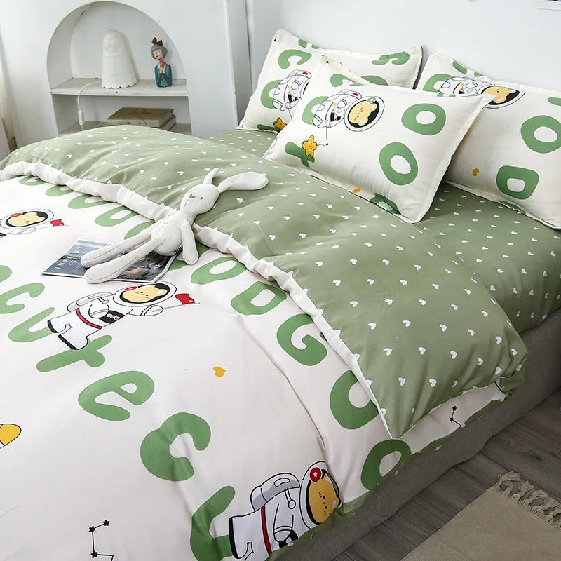 Afralia™ Cartoon Lattice Floral Geometric Pattern Bedding Set