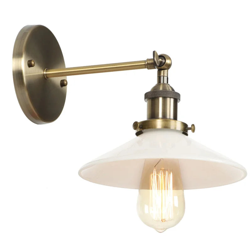 Afralia™ Retro White Glass LED Wall Light Sconce Industrial Vintage Bedroom Lamp