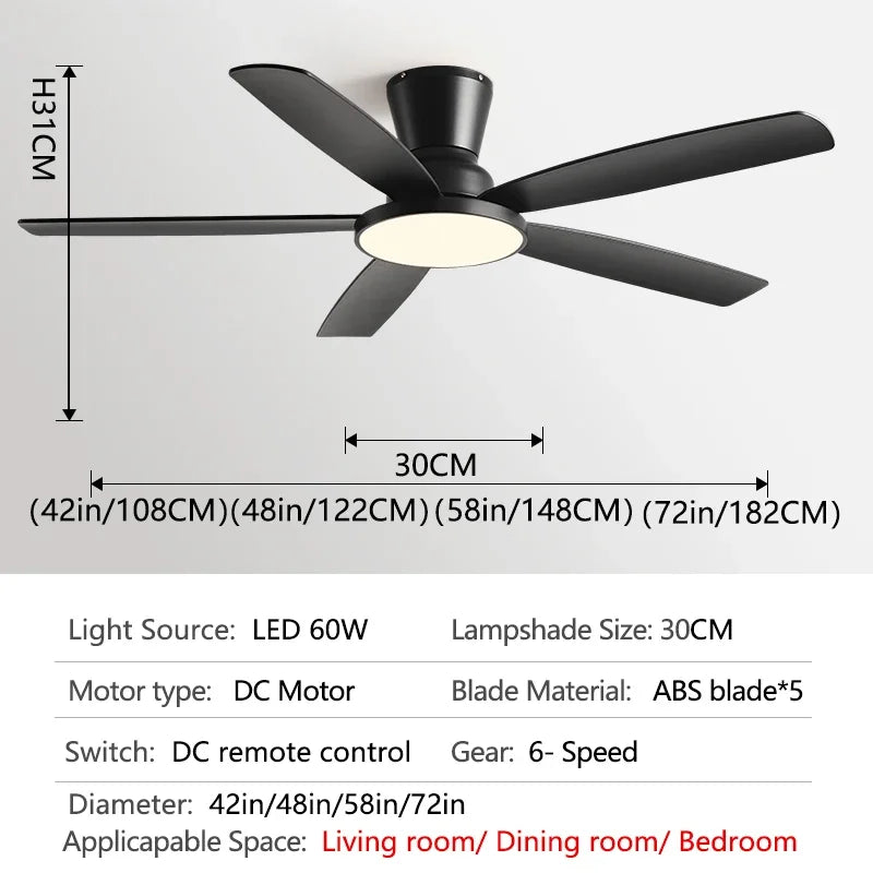 Afralia™ 72" DC Ceiling Fan Light Remote Control Strong Winds Living Room Mute Chandelier
